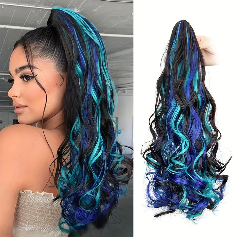 Women's Synthetic Colorful Clip-In Ponytail Extension - Long Curly Wavy Ponytail Hairstyles, Ideal for Daily Use or Party Occasions, Great for Mother's Day or Dolly Day Gifts, Clip Hair Extensions