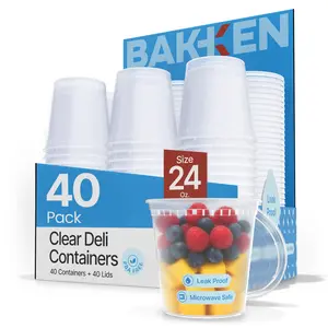 Plastic Deli Containers with Lids 24 oz (Pack of 40) – Leak-Proof, BPA-Free Food Storage Containers for Soup, Slime & Meal Prep, Stackable, Microwave, Dishwasher Safe, Reusable Clear Plastic