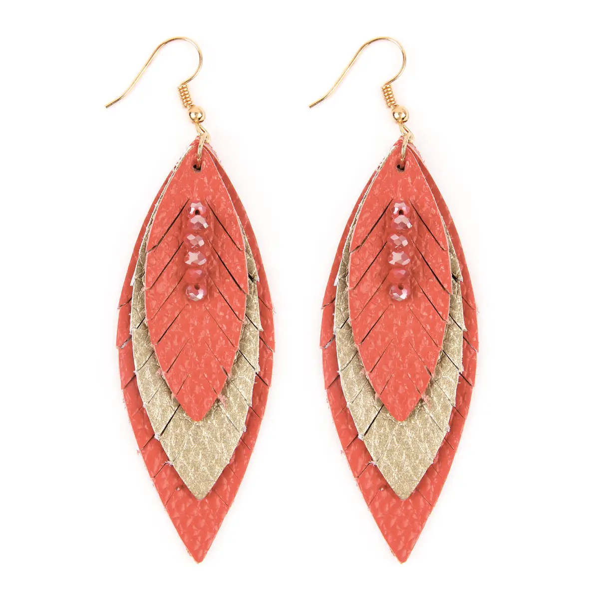 Three Layer Fringe Leather Marquise Earrings