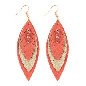Three Layer Fringe Leather Marquise Earrings