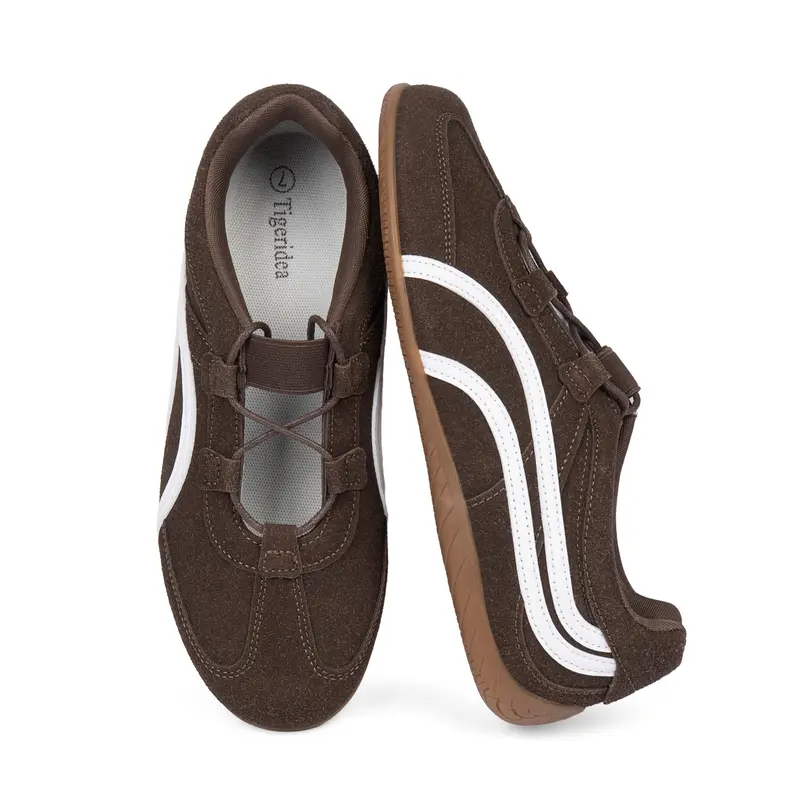 Women's Casual Athletic Sneakers - Closed Low-Top, Soft-Soled, Lightweight Comfortable Mary Janes, All-Seasons Sneaker, Athleisure-Inspired Trending Shoes (Pairs with Track Pants, Floral Dresses)