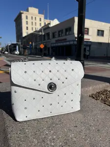 Vaquero Signature Women's - Hand-bag 100% Leather Handmade with Metal Studs Flor Entera Finish Color White Elegantly Crafted