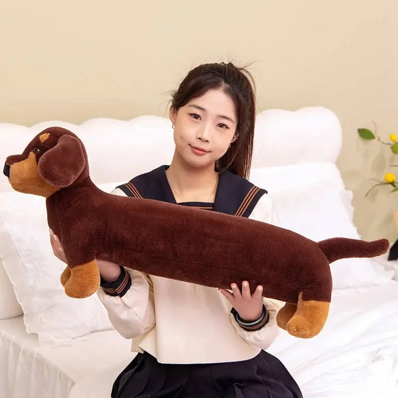 1pcs Fluffy Dachshund Plush Animal Stuffed Toy - Adorable Design Long Body Hugging Pillow, Soft Cushion, No Battery Needed, House Decoration, Dog Lovers' Gift