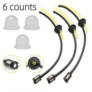 6-Piece Lawn Mower Fuel Tank Hose Kit with Heavy Duty Flexible Replacement Fuel Line Fittings, Includes 2 Carburetor Primers for Gasoline Engines, Easy Installation