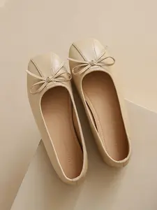 French Ballet Style Low-Top Mary Jane Shoes for Women, Casual Slip-On Pumps with Bow Design, Soft Sole Ballerina Flats