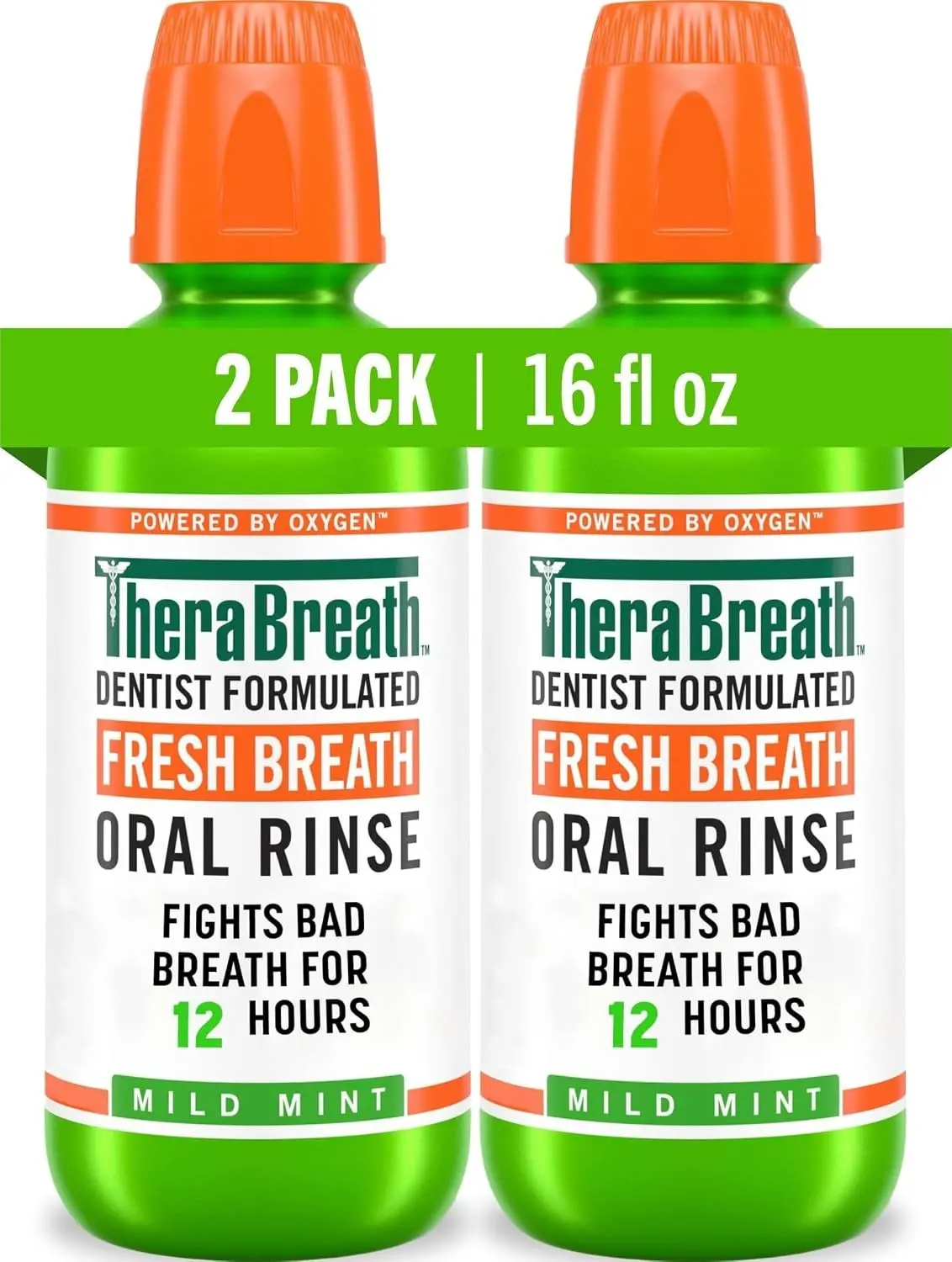 TheraBreath Fresh Breath Mouthwash, Mild Mint Flavor, Alcohol-Free, 16 Fl Oz (2-Pack) | Alcohol-Free, Dentist Formulated, Help Reduce Bad Breath