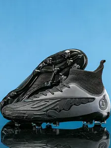 Lace up High Top Football Shoes, Anti-slip Spike Soccer Shoes, Matching Black Football Cleats, Solid Color Outdoor Sports Training Shoes, Football Field Boots, Men Shoes