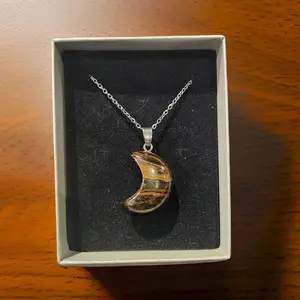 Tigers eye Moon Crystal Necklace with Adjustable Stainless-Steel Chain.