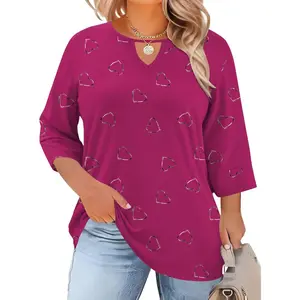Women's Plus Size Breathable Soft Comfortable Blouses - 3/4 Length Sleeve Crewneck Loose-Fitting Garment, Dressy Casual Trendy Keyhole Tunic Apparel, 1-Piece Everyday Style Tops for Size XL-5XL 2026