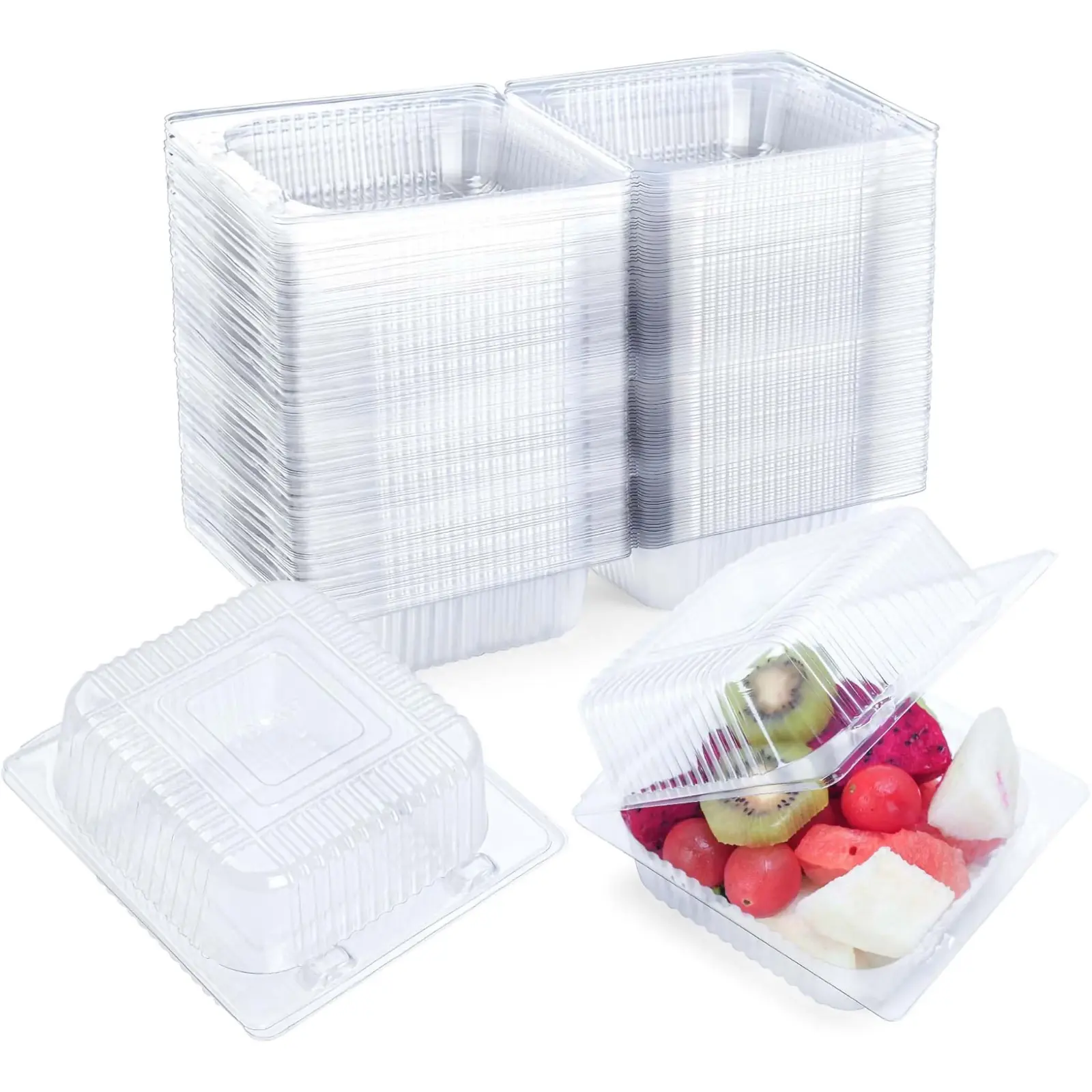 100-Count Transparent Plastic Hinged Snap Closure Clamshell Food Containers, Disposable Sealable Snap-Together Takeout Options for Cold Lunch, Salad on the Go & Food Storage Solutions