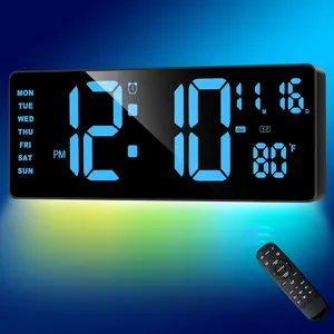 Wall Clock Large Display, 16.5" LED Wall Clock with 6 Color Changes Night Lights, Auto DST, Count Up/Down Timer with Remote for Living Room Bedroom Office Wall