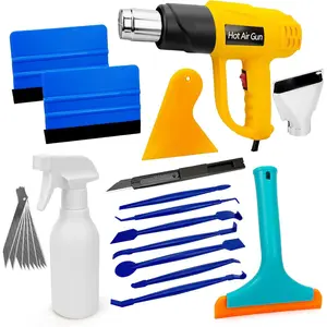 Window Tint Application Kit, Car Film Tools, Vinyl Wrap Tools with Heat Gun, 4inch Squeegee, Retractable Knife & 10 Blades, 300ml Spray Bottle, Window Squeegee, Edge Trimming Squeegee Kit