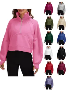 FISOEW Womens Sweatshirts Half Zipper Crop Pullover Funnel Neck Fleece Lined Zip Up Long Sleeve Tops Thumb Hole Hoodie Casual hoodies women parke mockneck sweatshirt essential hoodies sweatshirts FallFreshness Fit Athletic bistro ditch masked hoodie