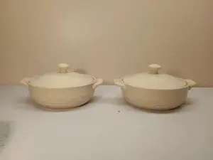 Longaberger Woven Traditions Casserole Dish w/ Lids 1QT Ivory (Set Of 2)