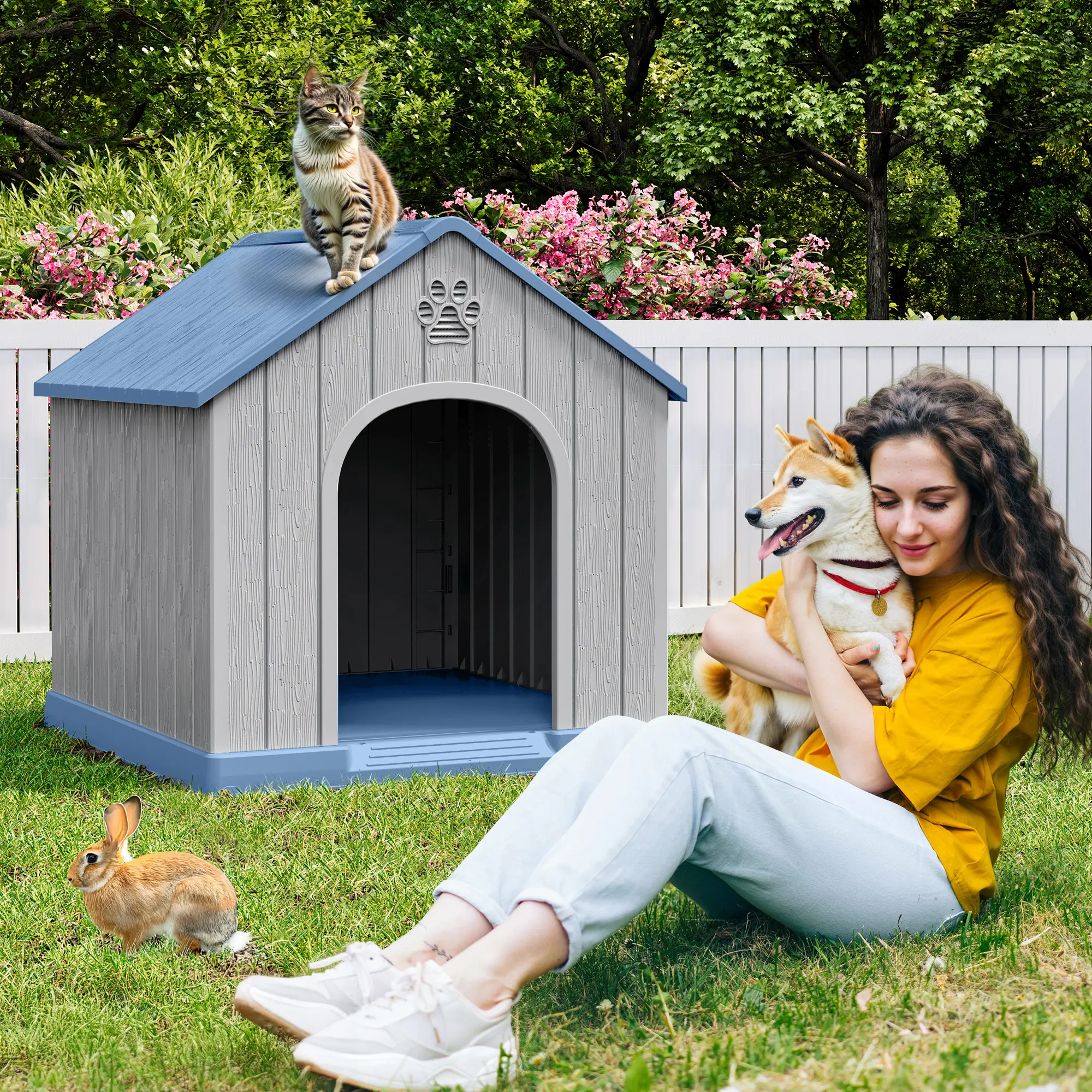 Summergarden Indoor Outdoor Kennel, Weatherproof UV-Resistant Plastic Pet House with Ventilation, Drainage, Easy Assembly, Suitable for Dogs/Cats