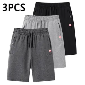 3-Pack Men’s Casual Sweat Shorts, Soft Cotton-Blend Athletic Shorts with Zipper Pockets, Elastic Waist Drawstring Summer Shorts for Gym, Workouts, Lounging, and Everyday Wear