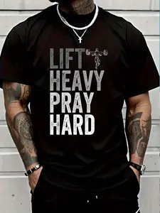 Lift Heavy Pray Hard Gym Jesus Christian Faith Men Fitted T-ShirtFashion Printing TshirtFashion Printing Tshirt Men Graphic Tee Casual Streetwear Menswear