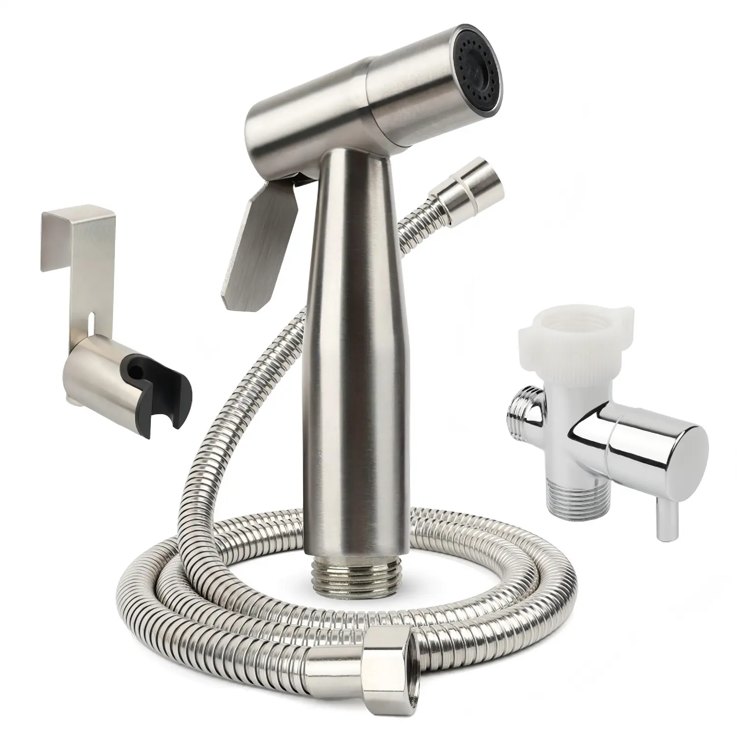 Handheld Bidet Sprayer with Adjustable Water Pressure Control, 304 Stainless Steel, Telescopic Hose, Dual-Purpose Hanging Seat, Three-Way Valve, for Feminine Hygiene, Toilet Bidet Sprayer Kit,handheld toilet bidet sprayer,diaper sprayer,