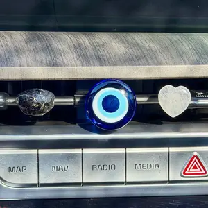Evil Eye Crystal Car Vent Clip Trio – Glass Evil Eye, Apache Tear Obsidian & Clear Quartz Heart