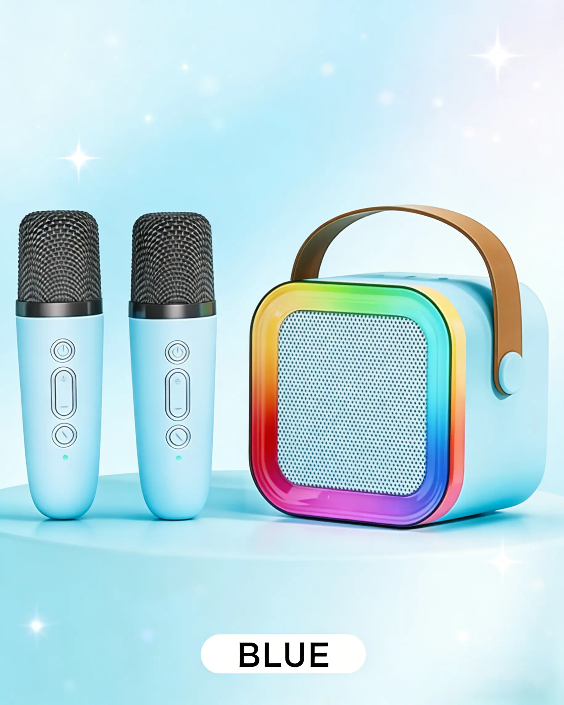 Portable Bluetooth Karaoke Player with Dual Mics, Compact LED Lights, Voice Change, Confidence-Boosting Singing Device, 2026 Top Birthday Gift for Kids 3-8+ Years, Blue (Home & Bathroom Party Accessory)