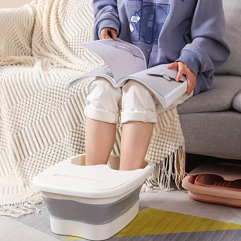 Foldable Foot Bath Bucket - Collapsible Foot Bath, Collapsible Foot Spa, Portable Covered Foot Basin, Ergonomic Design, Suitable for Travel and Home Use, Durable Plastic Material (Pink Blue), Comfortable Foot Care, Easy to Clean Material