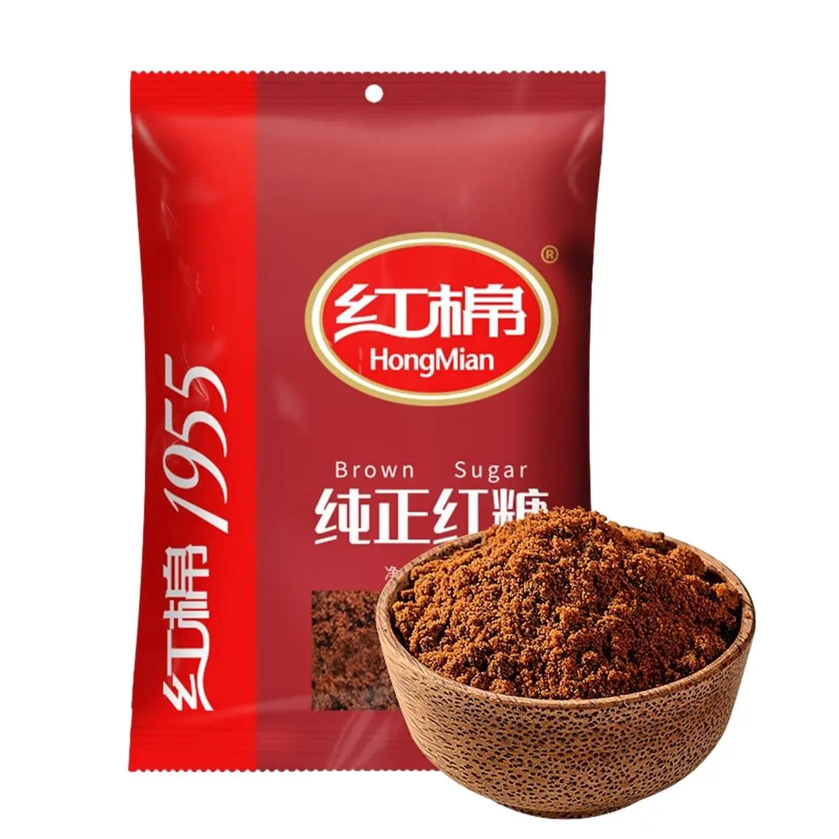HONGMIAN Pure Brown Sugar 400g - Premium Grade, Clean Ingredients, Authentic Guangdong Old Brand for Baking, Ginger Tea, Steamed Buns