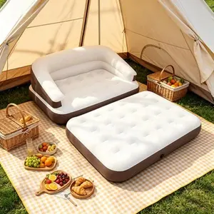 5-in-1 Inflatable Folding Sofa Bed, Twin-Size Air Mattress with Built-in Headboard, Deep-Seat High-Back Inflatable Sofa, Portable Indoor/Outdoor Air Couch Ideal for Napping, Camping, Travel, Gardens Futon Sleeper Sofa Convertible Sofa