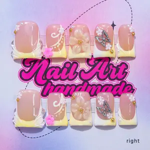 Y2K Style Duckbill Nails, Handmade Press On Wearable Nails, Lines, Floral Design, Perfect Gift for Women, Home Parties & Dates, Flower Design Nails