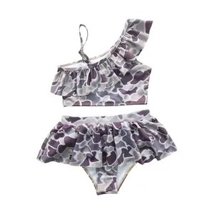 Girls Grey 2 tone Camo 2 pc Swimsuit