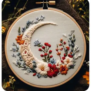 Beginner DIY Hand Embroidery Kit, Elegant Butterfly & Moon Pattern Cross Stitch Set, Pre-Printed Cotton Fabric with Complete Threads and Needles, Easy Craft Making Supplies for Art Decoration & Leisure Handmade Projects