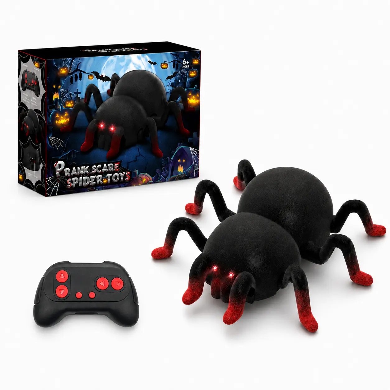 RAKAY Unisex Rechargeable Battery Wall Climbing Spider Toy - Creepy Crawler RC Prank Toy with Flocked Fabric, Shaking Legs, LED Eyes, Wall-Climb Mode, Floor Mode