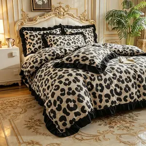 Leopard Print Bedding Set with Ruffle, 2/3 Piece Set, Smooth Zipper, Breathable Comfort, Romantic Bedroom Decor, Gift Idea