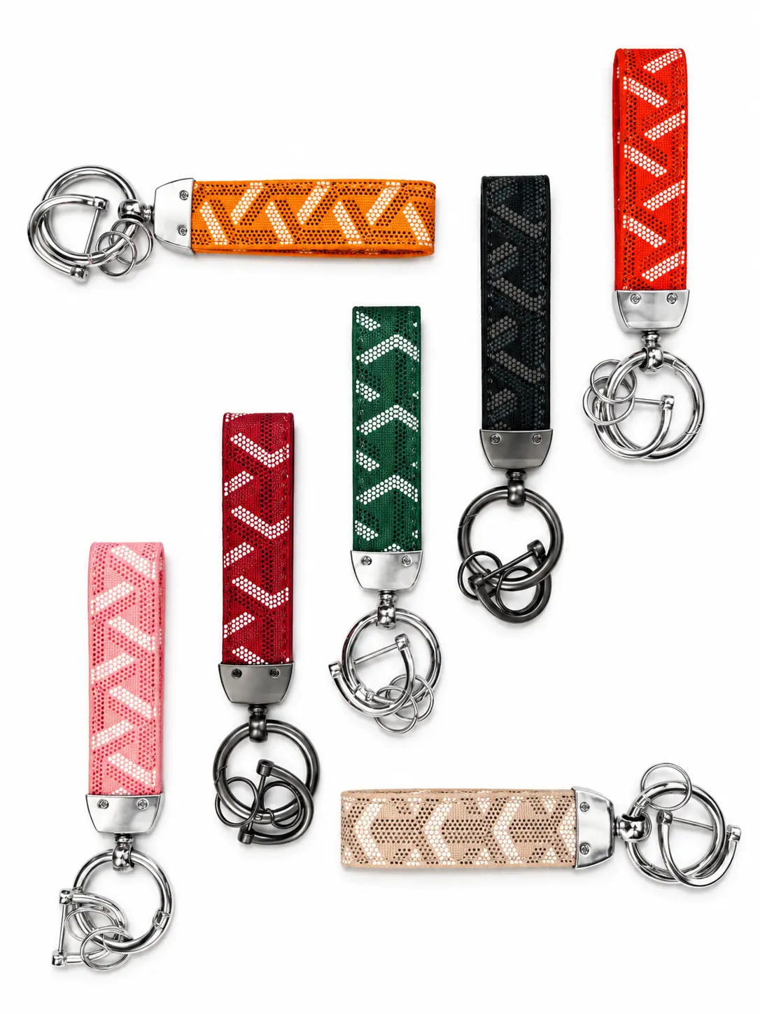 Wristlet Keychain with Metal Horseshoe Clasp & Split Rings, PU Leather Print Key Strap for Car Keys, Handbags and Backpacks, Multipurpose Bag Charm, Lightweight Everyday Key Holder Accessory for Men & Women