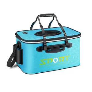 Collapsible Fishing Bucket – Foldable Waterproof Fish Basket with Shoulder Strap, Collapsible Bucket with Handle, Heavy Duty Live Bait Bucket for Keep Fish Alive, Portable Outdoor Fishing Gear