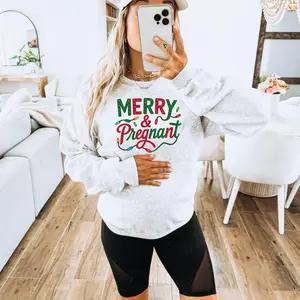 Christmas Pregnancy Sweatshirt, Merry & Bright Maternity Jumper, Holiday Lights Maternity Pullover, Festive Pregnancy Top, Pregnancy