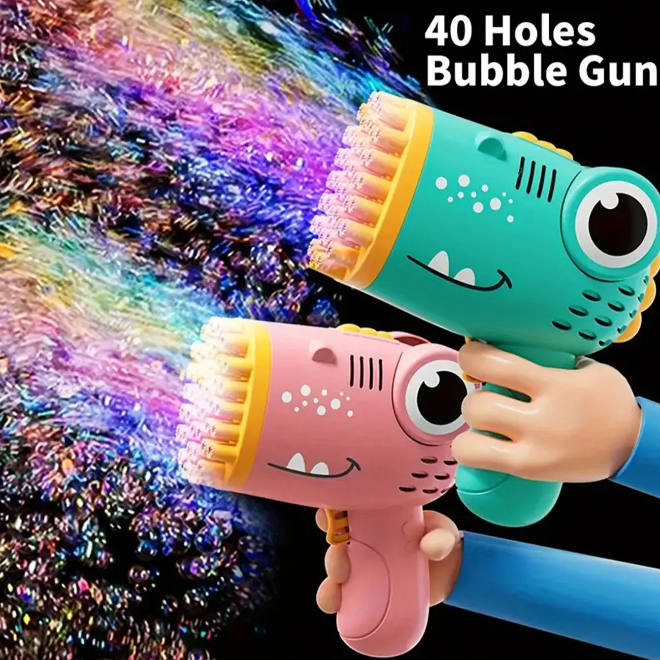 Automatic 40-Hole Dinosaur Bubble Gun, One-Touch Trigger, Kids Birthday Christmas Toy, or, No Batteries Included, Handheld Bubble Maker, Dinosaur Bubble Machine, Party Bubble Machine