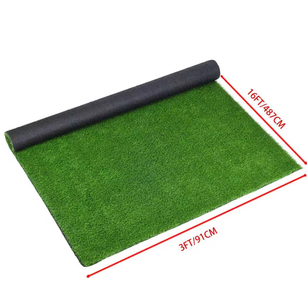 3ft x 16ft Thick Realistic Polypropylene Synthetic Turf Runner Rug, 0.78in Durable Fade Resistant Fake Grass Mat with Groove Drains, Waterproof Nonslip PE&PP for Outdoor Patios/Gardens & Dog Use, Quick Dry Antislip Footing, Natural Look