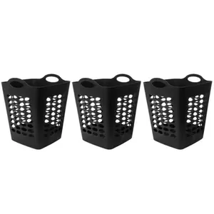 Mainstays 1.6 Bushel Flexible Square Plastic Laundry Hamper - 3 Pack, Black laundry basket