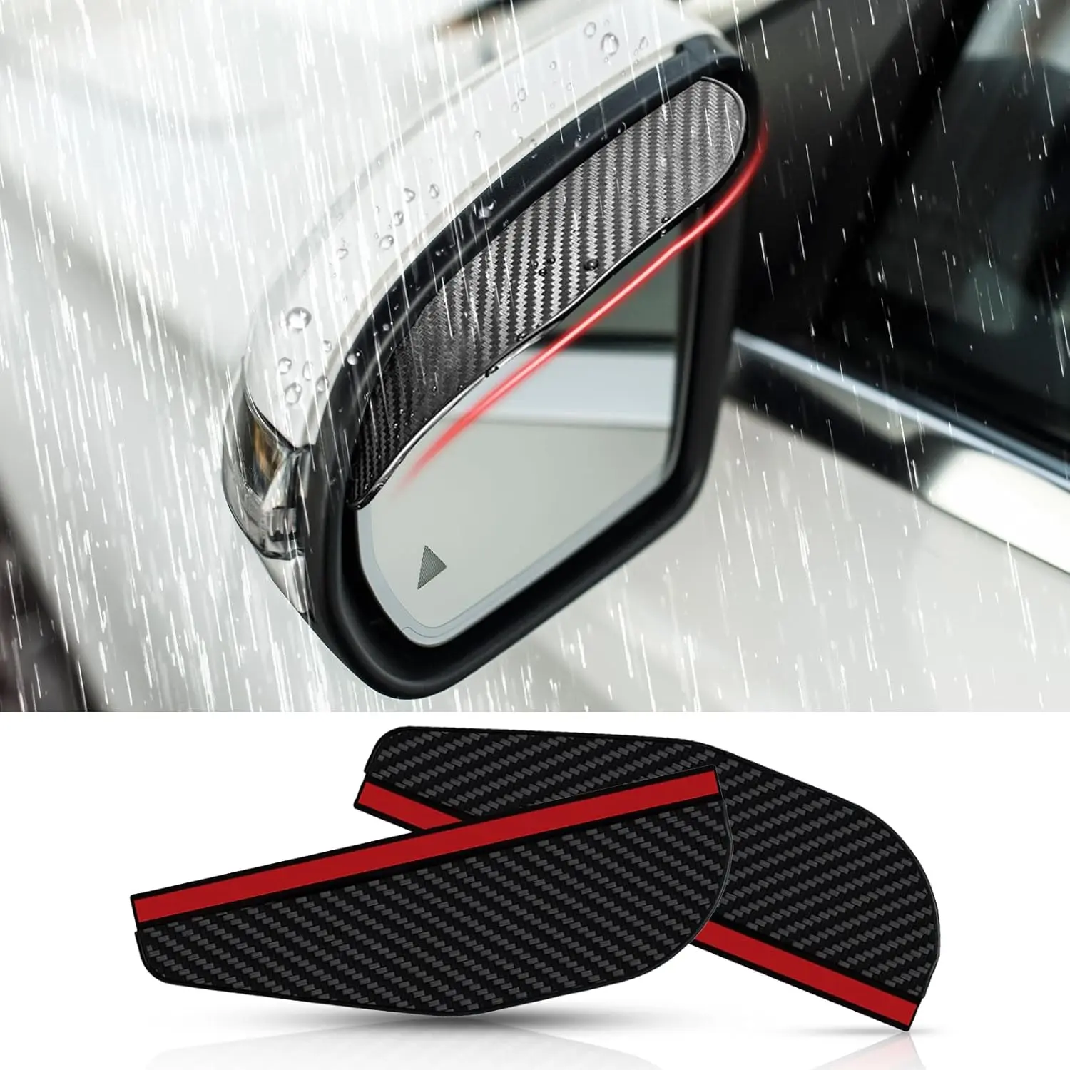 Car Rearview Mirror Rain Cover, Carbon Fiber Pattern Rearview Mirror Rain Cover, All-weather Sunshade & Snow Protector for Vehicles, Blind Spot Mirrors
