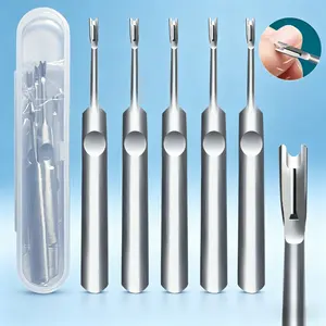5Pcs Stainless Steel Cuticle Remover Fork Set with Clear Storage Case, Sharp V-Shaped Tip Dead Skin Pusher, Silver Minimalist Style Manicure Tool, Safe Dead Skin & Hangnail Trimmer, Professional Nail Prep Kit for Home, Salon & Travel Nail Care