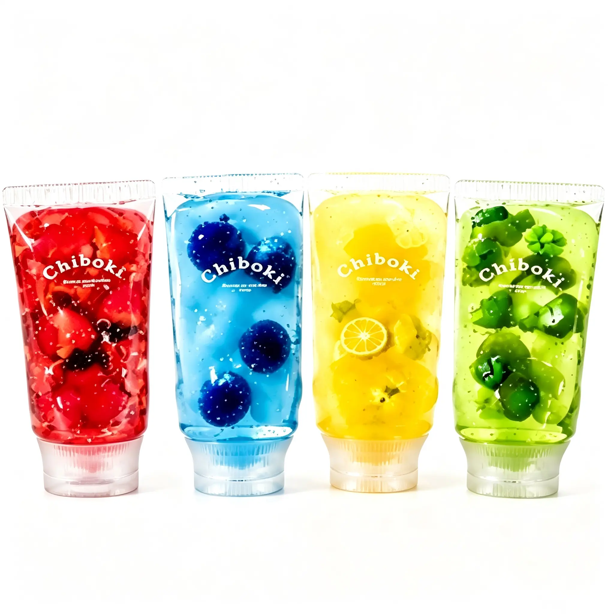 Chiboki Squeeze Tube Stress Toys Set, 4 Pack Fruit Jelly Fidget Squeeze Toys, Stretchable Clear Toothpaste Tube Sensory Decompression Toy for Anxiety Relief, Cute Hand Relax Fidget Toy Gift for Kids Teens Adults