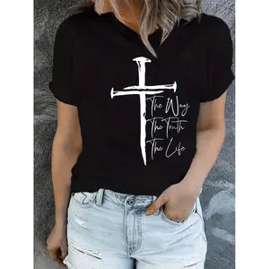 Cross The Way The Truth The Life Women's Printed T-Shirt Summer Casual Streetwear Short Sleeve Soft T-shirts Easter Mother's Day