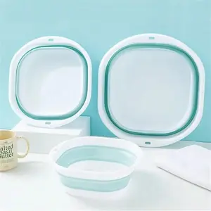 Portable Three-Size Collapsible Basin, Plastic Bucket with Frame, Rectangular Design, Multi-Functional for Hand/foot Wash, Laundry, Travel, Home Goods, Collapsible Foot Bath