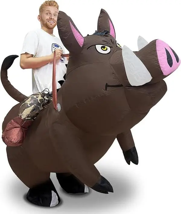 Halloween Inflatable Wild Boar Riding Costume for Adult Cosplay Party | One Size Fits Most Adult, Dual Power Mode(USB/AA), Waterproof Polyester, Quick Inflate & Compact Storage