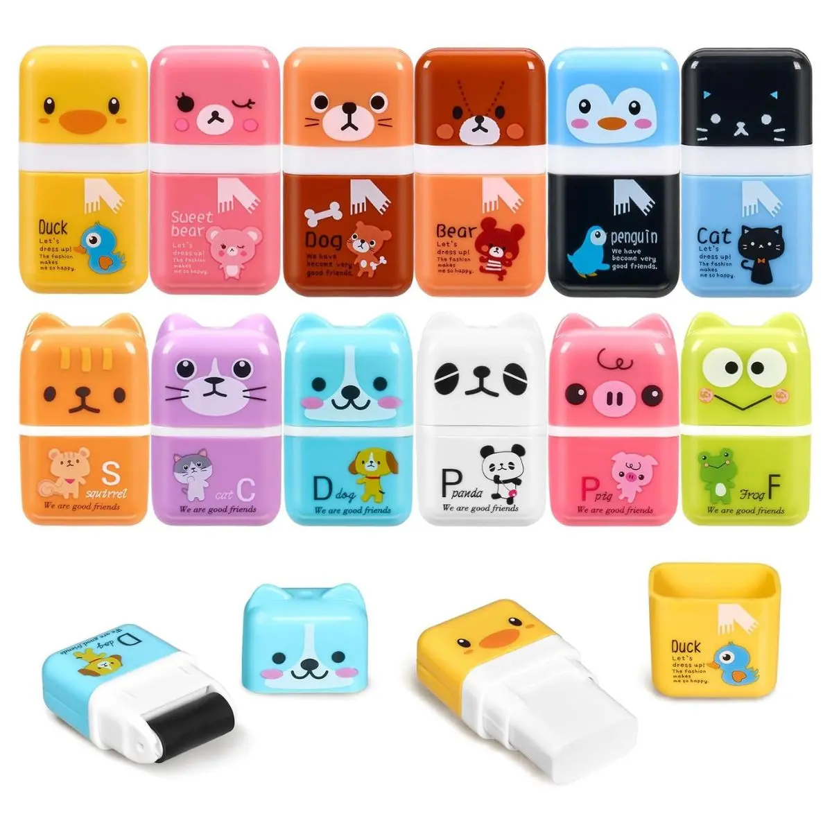 12 Pack Pencil Erasers with Cleaning Roller – Cute Eraser Set for School, Classroom Rewards & Party Favors
