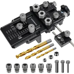 Dowel Jig Kit with Quick Positive Stop and Clamp, Adjustable Doweling Jig for Drill 1/4, 3/8 and 1/2 Inch Accurate Straight Dowel Holes, Fit Any Thickness Wood Joints, for Cabinet, Furniture Hardware Industrial