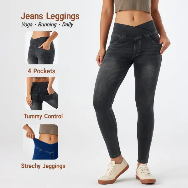 HeeiYoga Denim Stretchy Jeggings with Pocket for Yoga Pilates Casual Skinny High Waisted Tummy Control Jeggings Jean Pants gym clothes women yoga pants  Bottom Womenswear Maternity Jeans