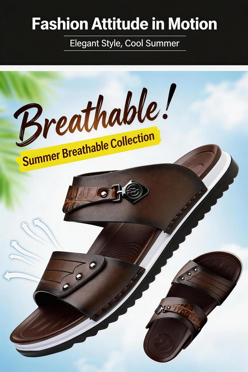 Water-Resistant Premium Vegan Leather Slides for Men | Quick-Dry Anti-Peel Outdoor Beach Sandals | Easy Clean Synthetic Footwear | sport flipflops daily