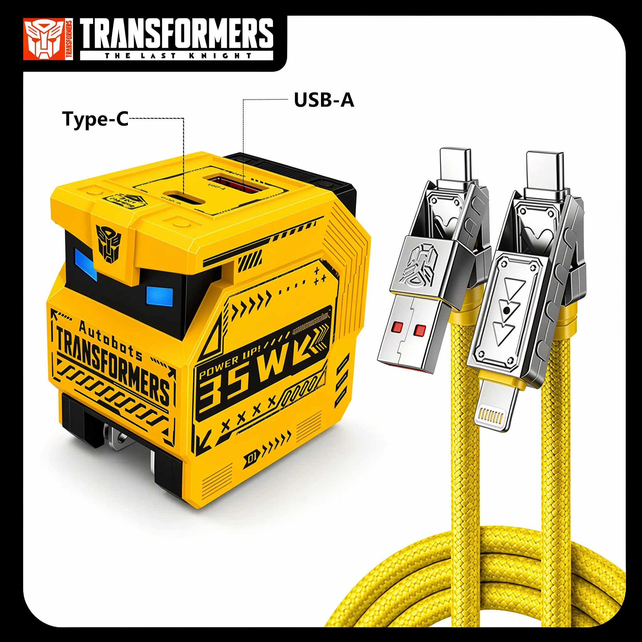 TRANSFORMERS 35W GaN Fast Charger Bundle with 4-in-1 Charging Cable, USB-C PD 3.0 Compact Wall Charger Block for iPhone 17/16/15 Pro Max, iPad, Samsung and More, US Plug