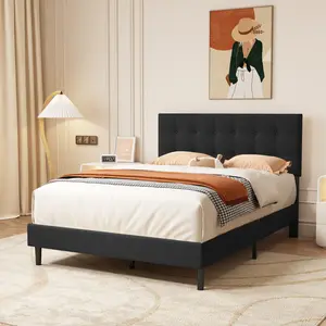 Modern Linen Upholstered Platform Bed